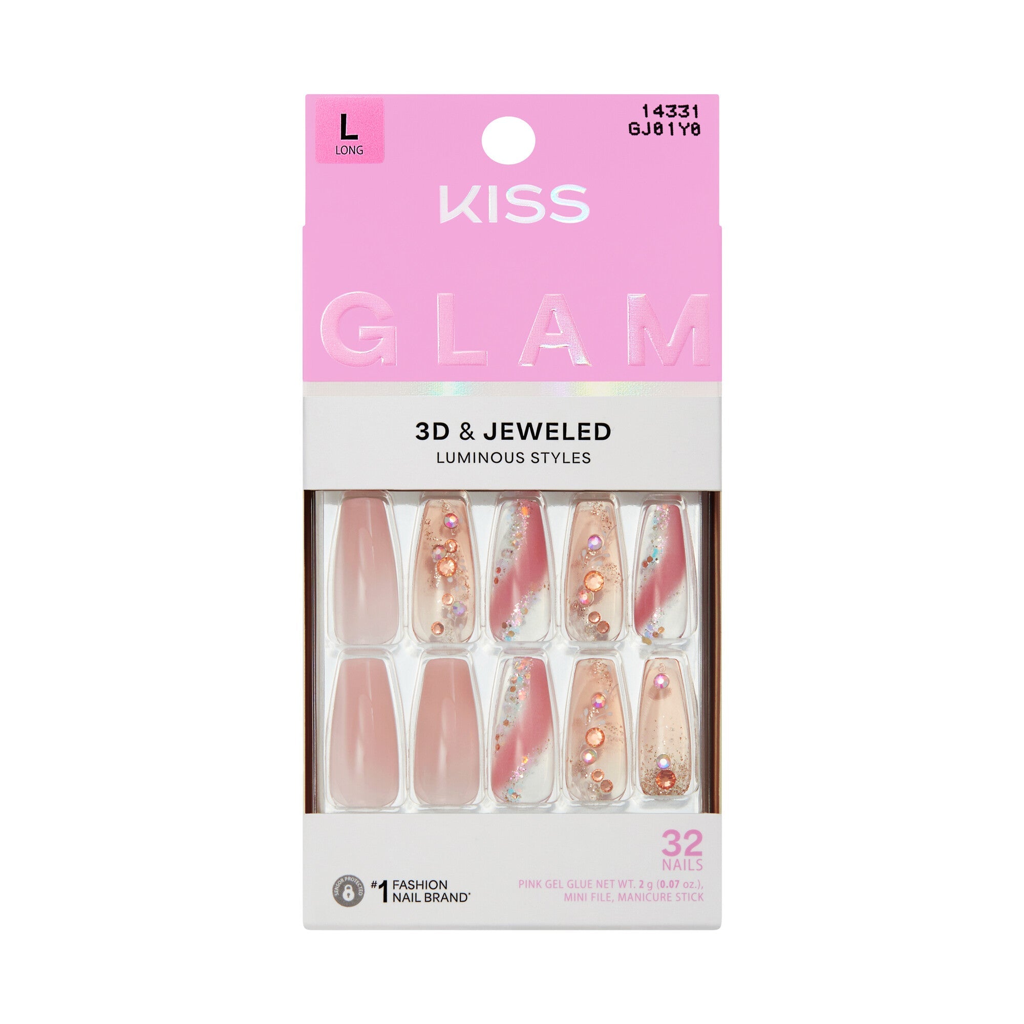KISS GLAM Long Coffin Glue-On Nails - All Good - Kiss Nails - All Good official pack