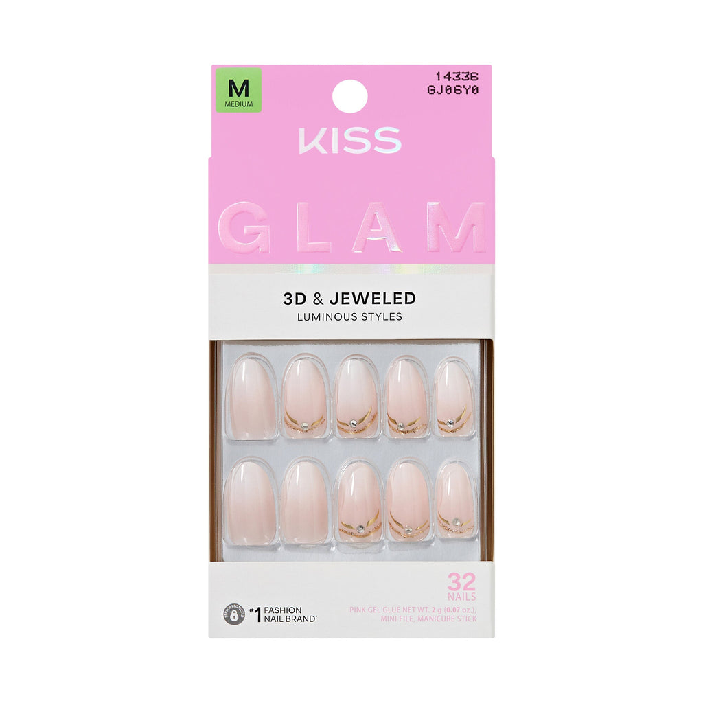 KISS GLAM Medium Oval Glue-On Nails – Nude & Metallic - Totally Legit official pack