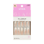 KISS GLAM XL Square Glue-On Nails – Nude, Pearl & Rhinestones - Rent Free official pack