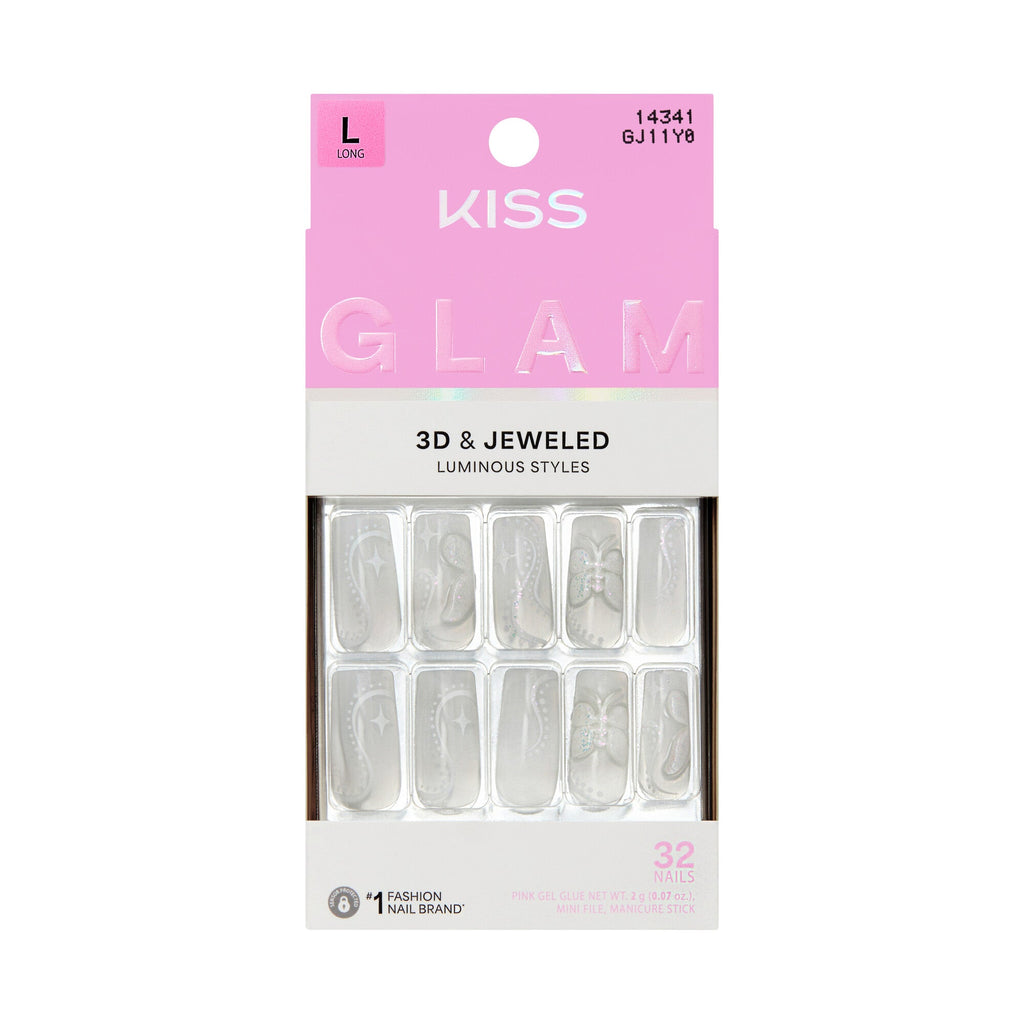 KISS GLAM Long Square Glue-On Nails - Fantasy Muse - Take A Selfie official pack