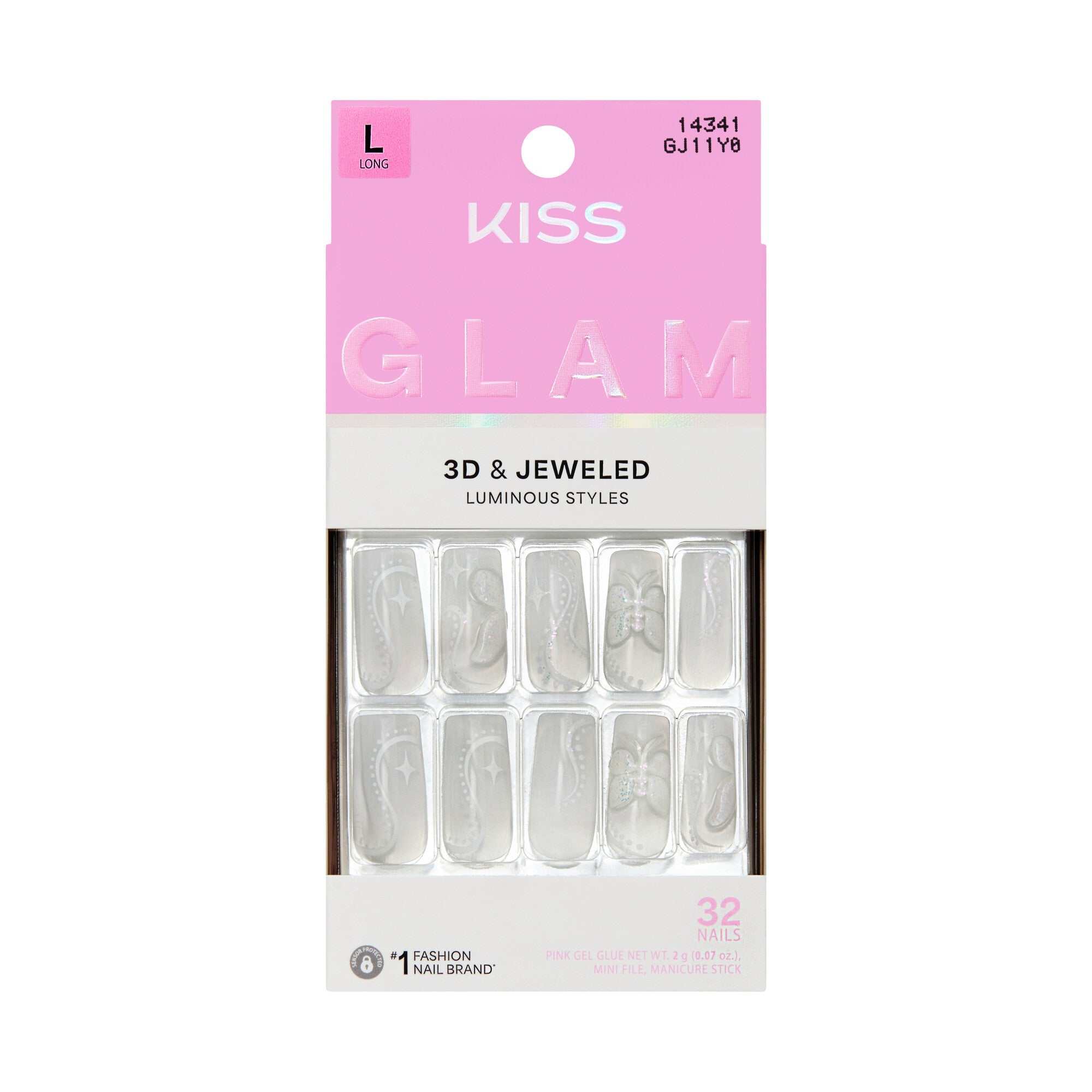 KISS GLAM Long Square Glue-On Nails - Fantasy Muse - Take A Selfie official pack