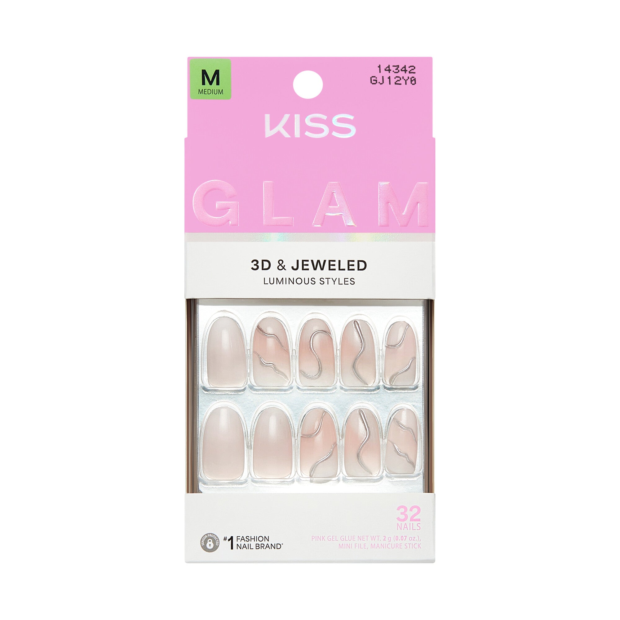KISS GLAM Medium Oval Glue-On Nails – Nude & Metallic - So Slay official pack