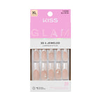 KISS GLAM XL Square Glue-On Nails – Nude, Pearl & Rhinestones - I Want Attention official pack