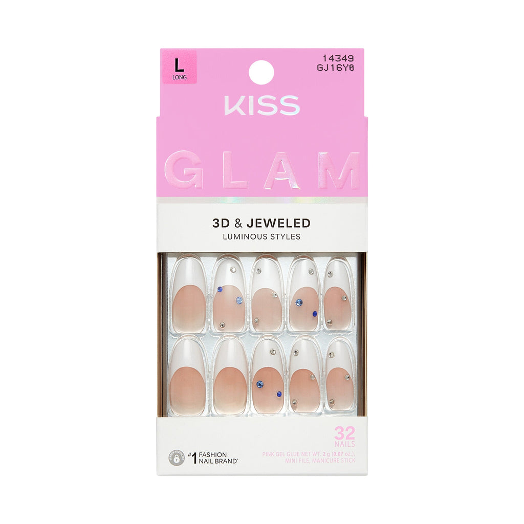 KISS GLAM Long Oval Glue-On Nails – Festival Glam - Vogue Girl official pack