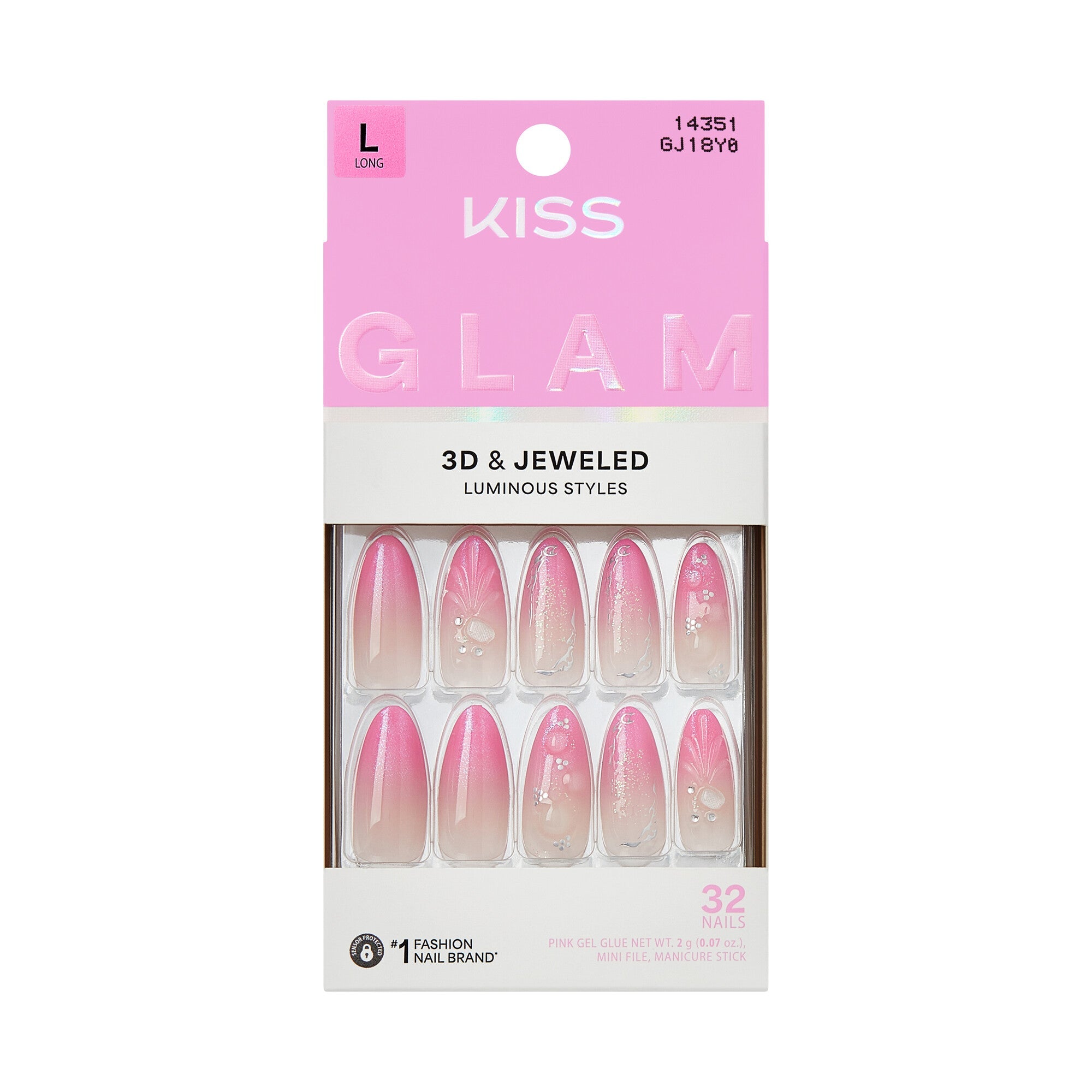 KISS GLAM Long Almond Glue-On Nails – Pinks, Nudes, & Bling - Latest News official pack