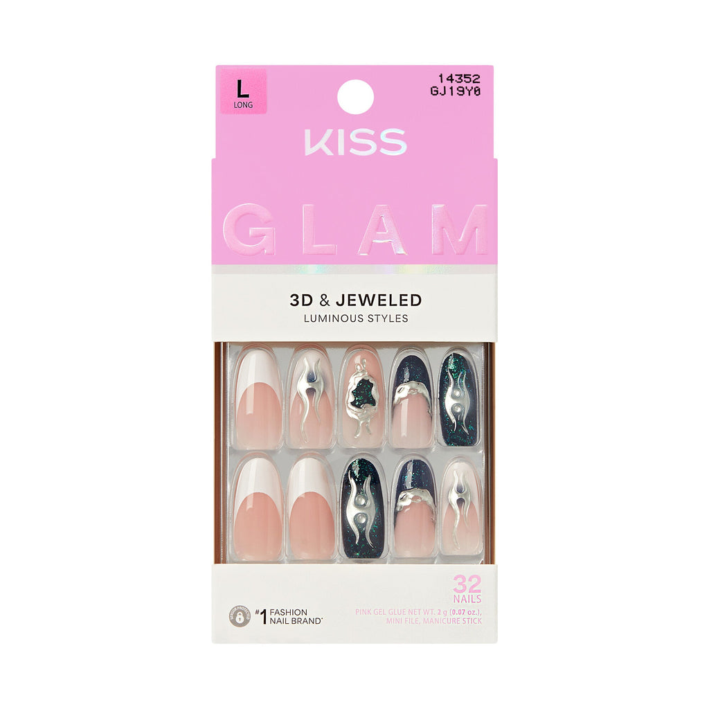 KISS GLAM Long Oval Glue-On Nails – Festival Glam - New Look official pack