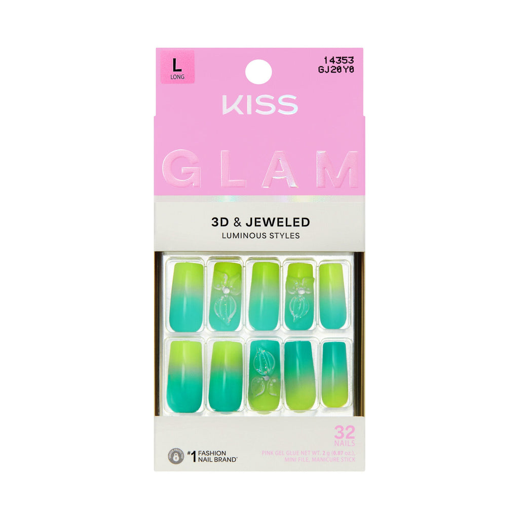 KISS GLAM Long Square Glue-On Nails - Fantasy Muse - Modernism official pack