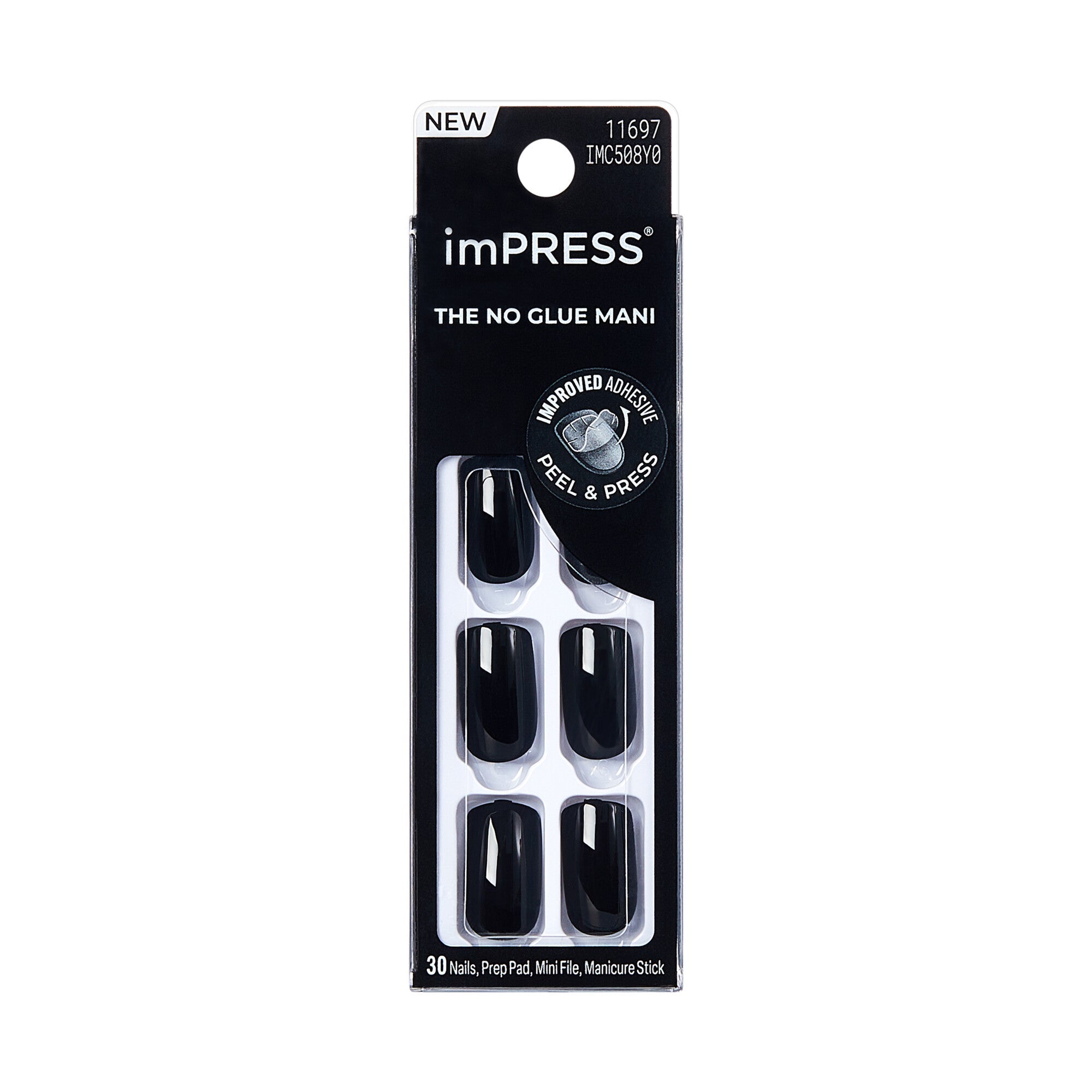 KISS imPRESS The No Glue Mani Medium Square Glossy Black Press-On Nails – Rhythm - KS imPRESS Color MC- Rhythm official pack