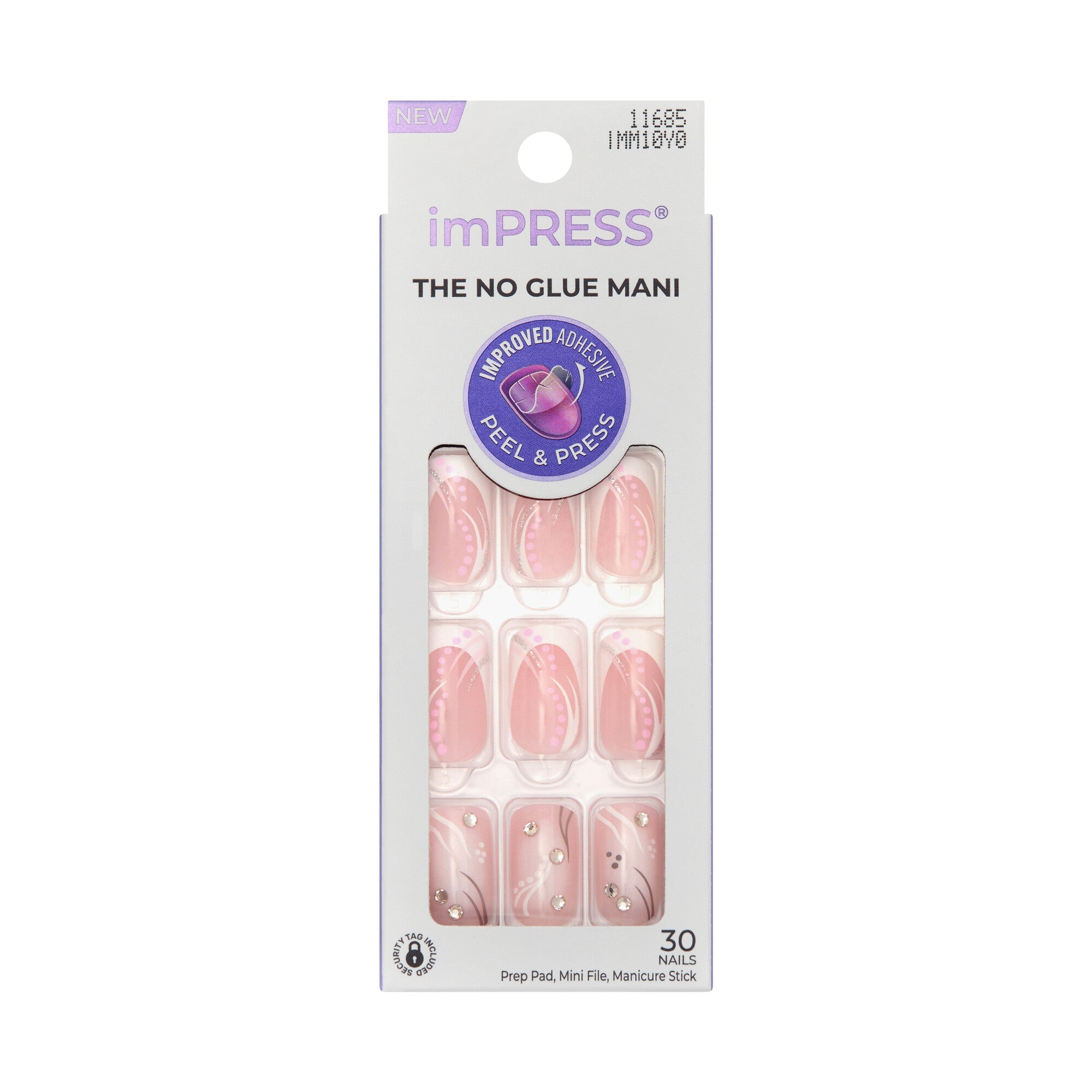 KISS imPRESS The No Glue Mani Medium Square Pink French Tip Press-On Nails with Rhinestones & Abstract Stroke Design – Icila - KS imPRESS Nails - Icila official pack