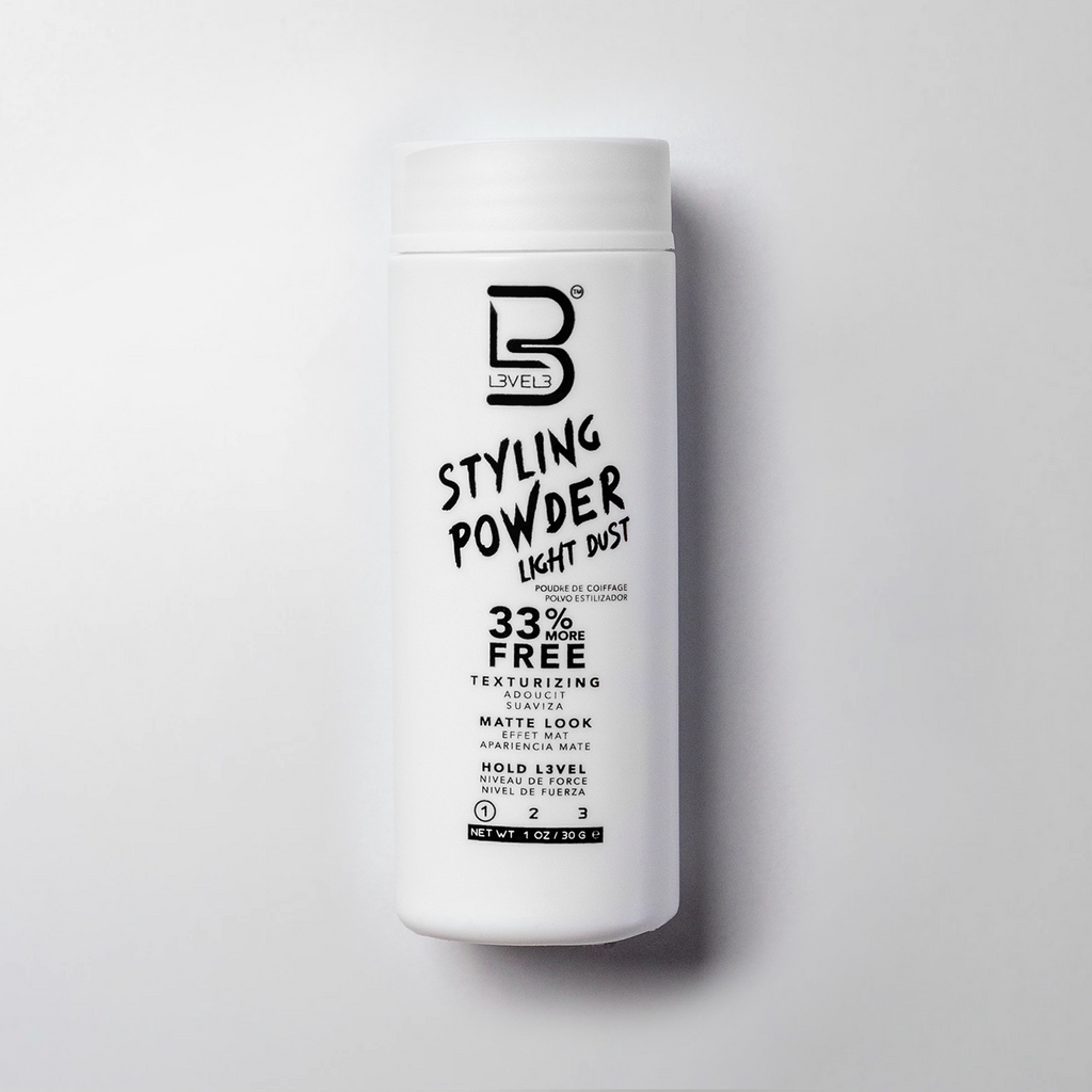 L3 Level 3 Styling Powder Light Hold 30.0 g — official pack photo L3-POWDER-WHITE-30GR (L3VEL3-Styling-Powder.png) from lv3.com