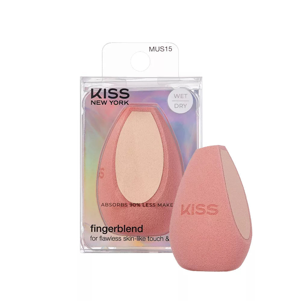Kiss New York Fingerblend Reusable Makeup Sponge - Latex-Free, Wet or Dry Use for Liquid & Powder - 3 Cut official pack