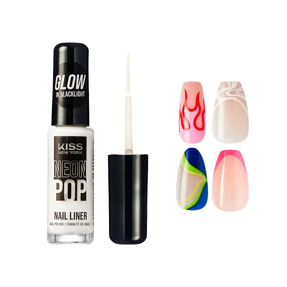 Kiss New York Precision Brush Nail Art Liner – Perfect for Fine Detailing - Neon White official pack