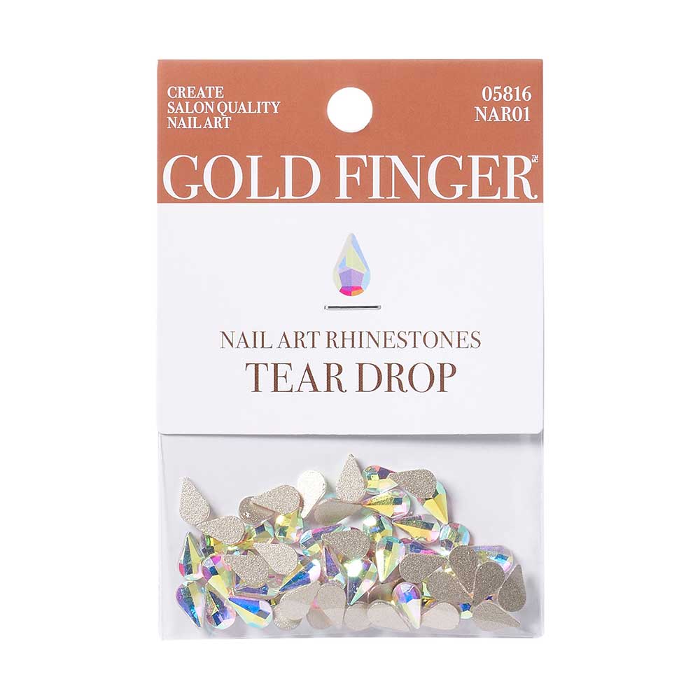 Gold Finger Nail Art Rhinestones - Tear Drop official pack