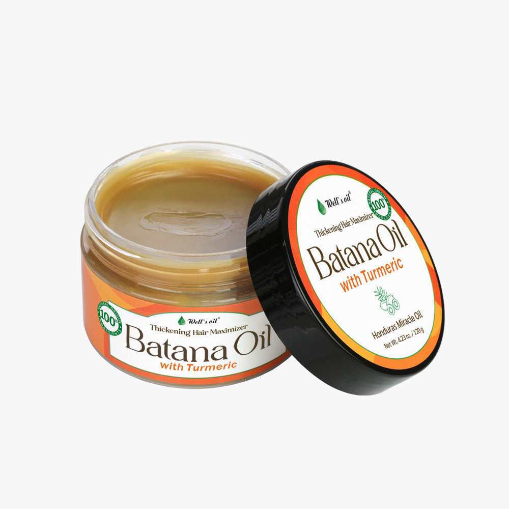 Well's Oil Batana With Turmeric Extract 4.23oz — official pack photo NO417T (NO417T_BatanaOilwithTurmeric_4.23oz_MainPhoto_Shopify.jpg) from iwellus.com