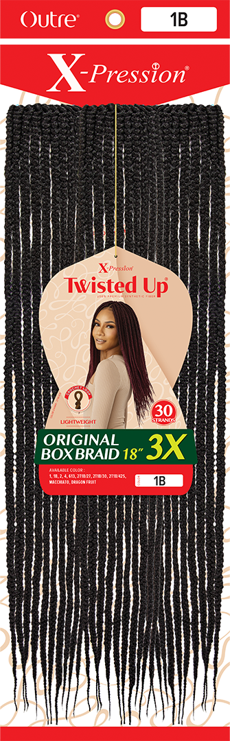 Outre X-Pression - Twisted up - Original Box Braid 18" 3X (2T1B/30) — official pack photo (PKG_Twisted-Up_Original-Box-Braid-18-3X.png) from outre.com