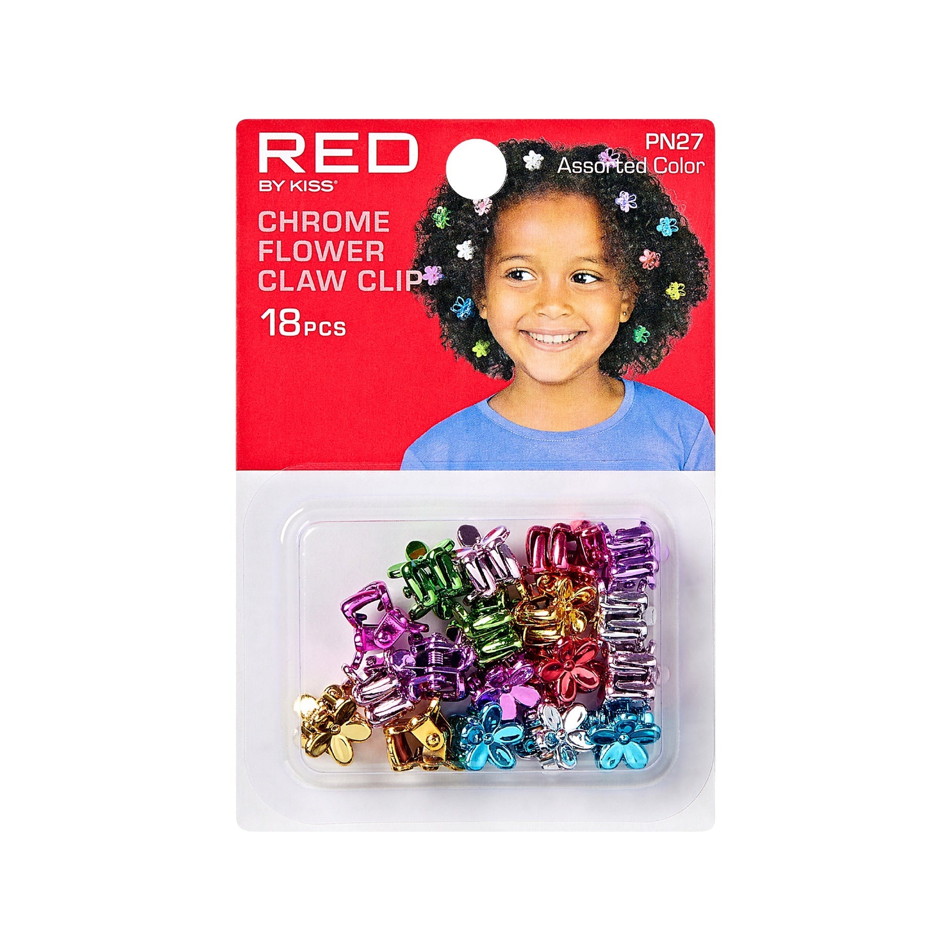 RED by KISS Colorful Kids Hair Claw Clips - No-Slip Grip - Chrome Flower official pack