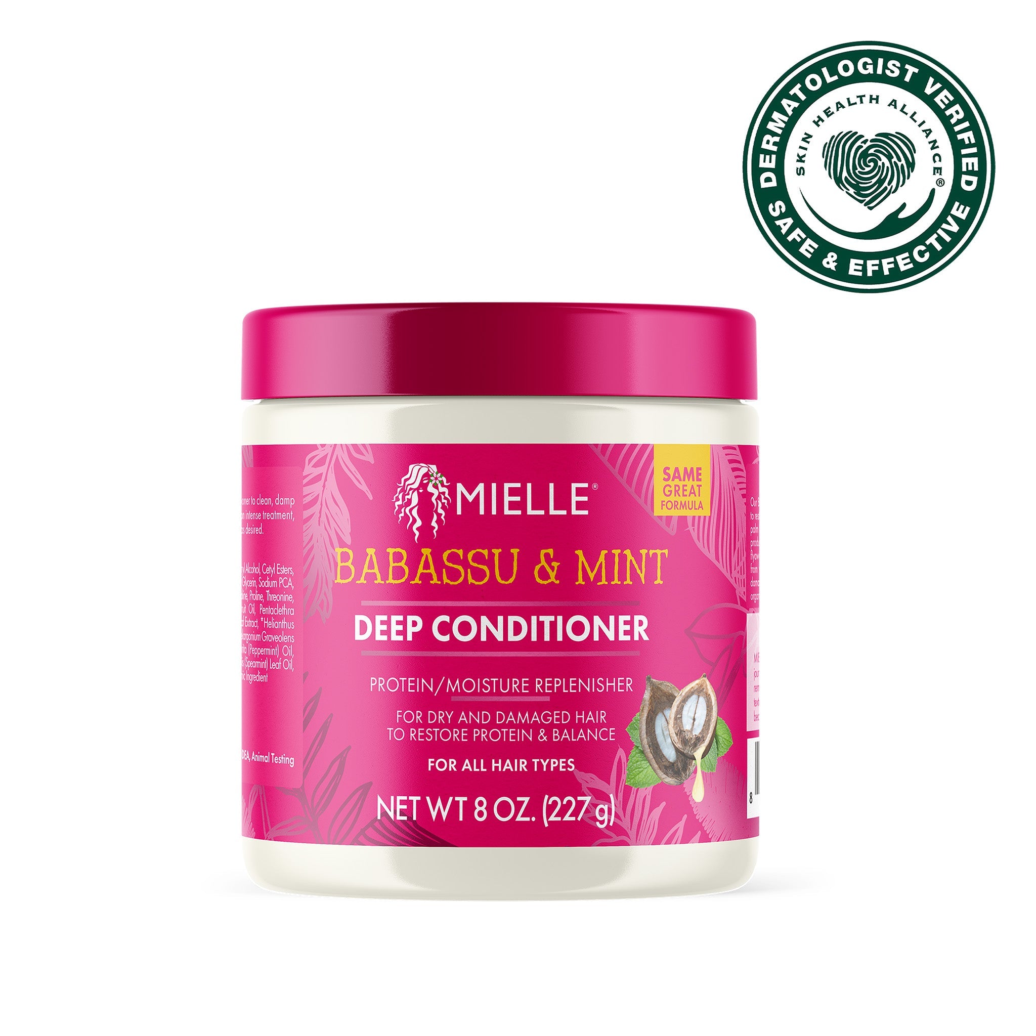 Mielle Organics Babassu Oil Mint Deep Conditioner 8 Fl 8.0 oz — official pack photo 80897033 (Packshot_Mielle_SHAseal_BabMint_DeepCond_8oz_En_80835620_2048px.jpg) from mielleorganics.com