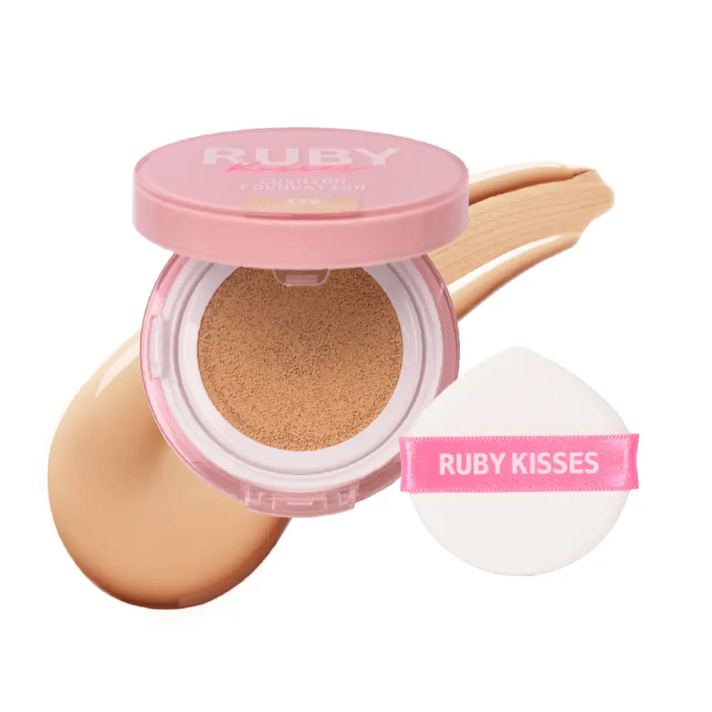 Ruby Kisses Cushion Foundation Compact - Full Coverage with Skincare Benefits, Suitable for Light to Dark Shades official pack