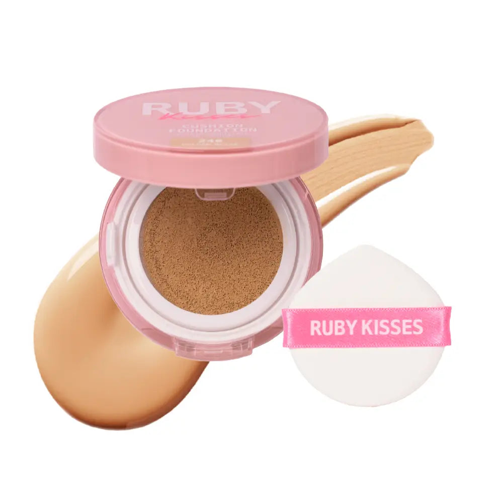 Ruby Kisses Cushion Foundation Compact - Full Coverage with Skincare Benefits, Suitable for Light to Dark Shades official pack