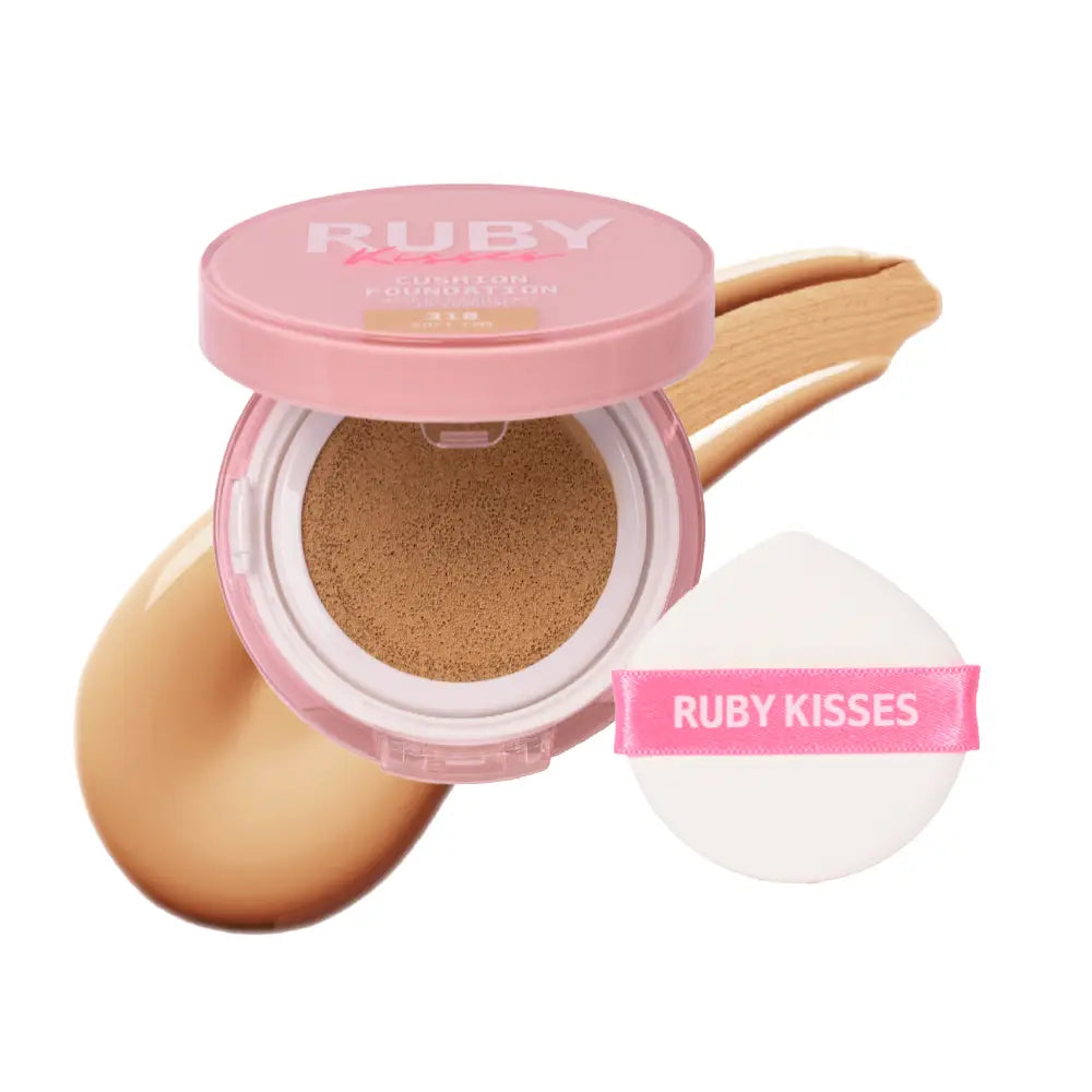 Ruby Kisses Cushion Foundation Compact - Full Coverage with Skincare Benefits, Suitable for Light to Dark Shades official pack