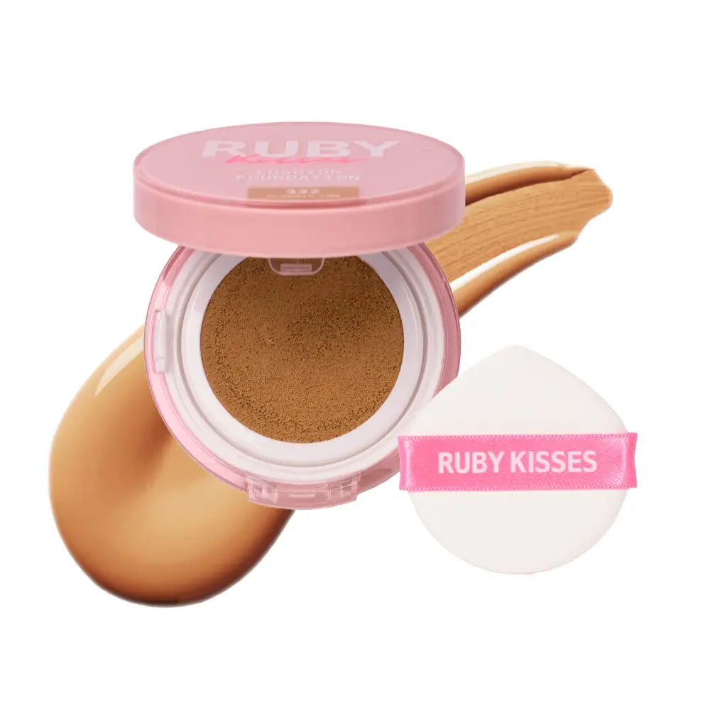 Ruby Kisses Cushion Foundation Compact - Full Coverage with Skincare Benefits, Suitable for Light to Dark Shades official pack
