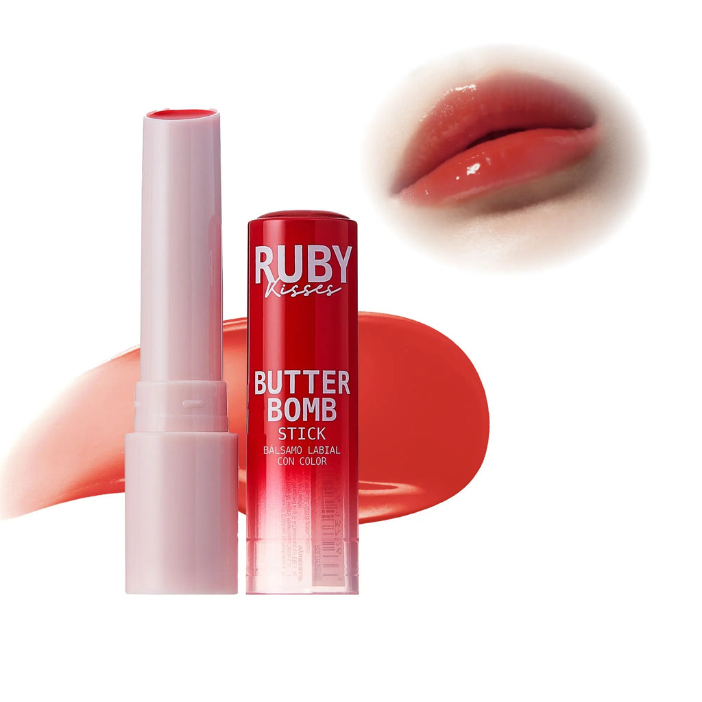 Ruby Kisses Butter Bomb Lip Balm – High Shine Tinted Gloss & Hydrating Lipstick With Shea Butter - Cherry Red official pack