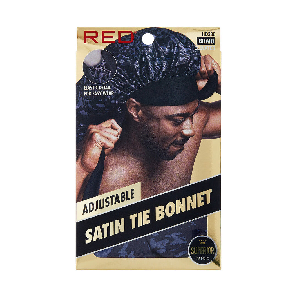 RED Adjustable Satin Tie Bonnet Sleep Cap for Braids, Locs & Natural Hair X-Large & Braid Sizes official pack