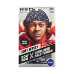 RED Premium Bow Wow Satin-Lined Halo Turban, Pre-Tied Headwrap with Beaded Tassels & Patterns official pack