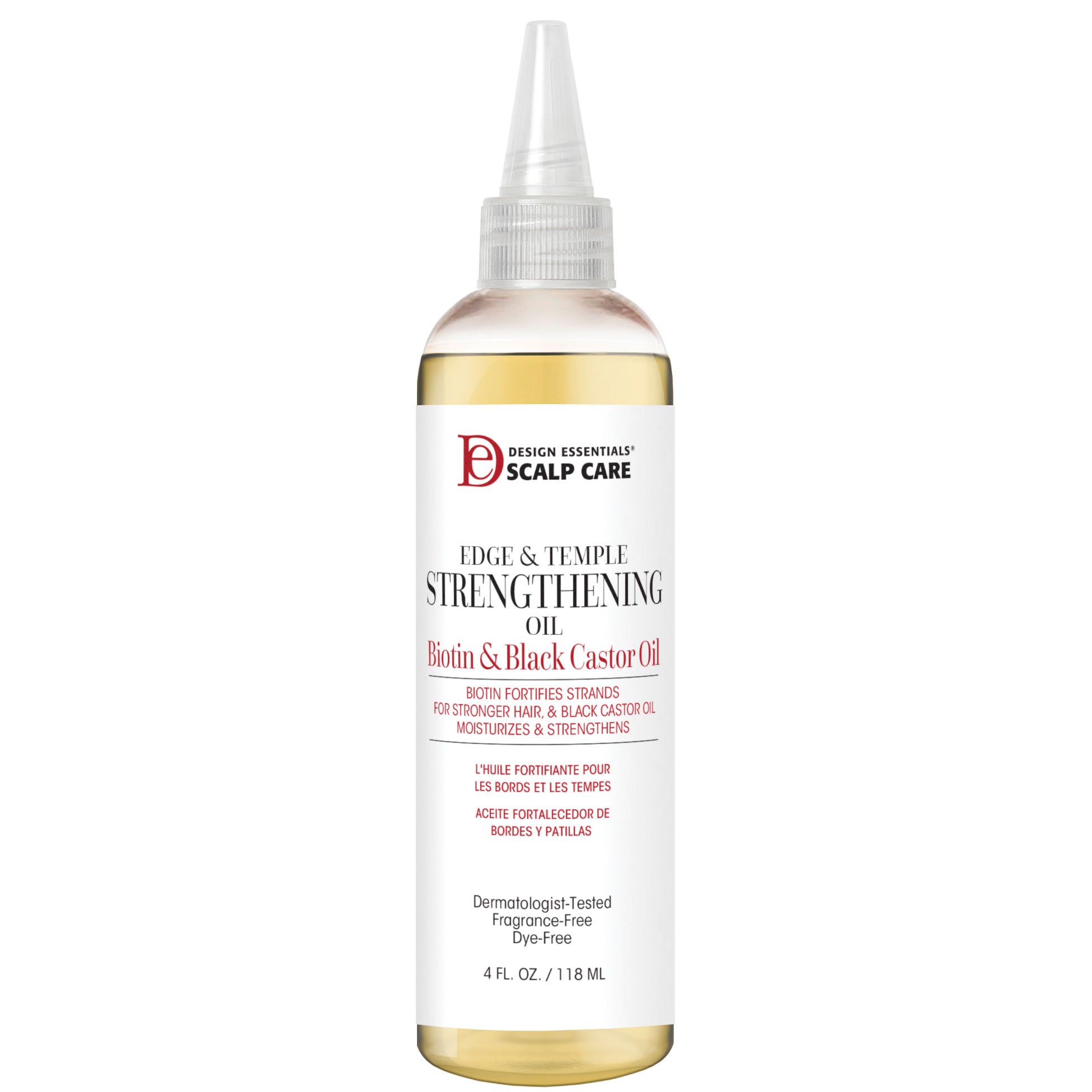 Design Essentials Scalp & Skin Care Edge & Temple Strengthening Oil 4.0 oz — official pack photo 40609 (SC-EDGETEMPLESTRENGHOIL-0523-FRONT.jpg) from designessentials.com