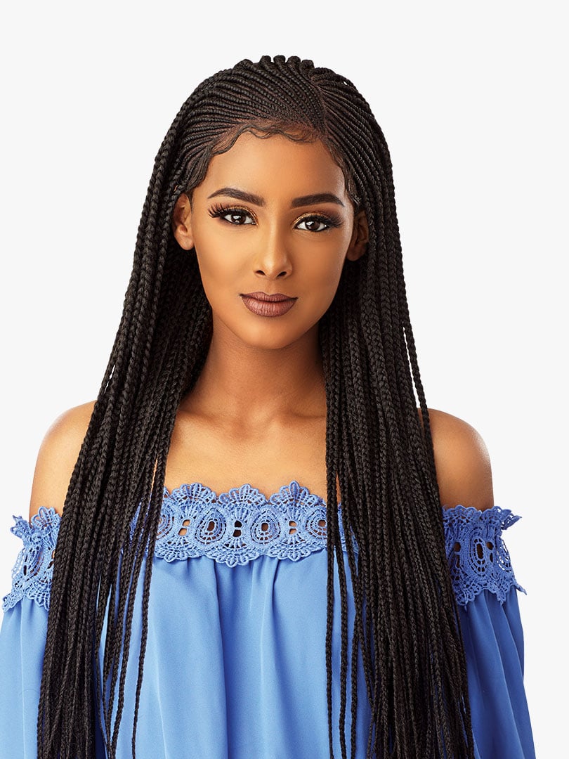 Sensationnel CLOUD 9 13X5 SIDE PART CORNROW LONG BRAIDED LACE WIG — official style photo (SIDE-PART-CORNROW_01.jpg) from sensationnel.com