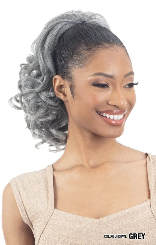 FreeTress Equal Drawstring Ponytail Lite Sparkle Curl 12" (GREY) — official style photo (SPYSPKX_00.jpg) from snghair.com