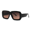 SUN05V5_main "A pair of oversized sunglasses with a bold, geometric design. The frames are black and have a thick, angular shape, giving them a modern and stylish appearance. The lenses are tinted with a gradient that transitions from a darker shade at th