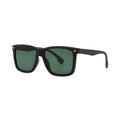 SUN05V6_main "A pair of stylish sunglasses with a bold, square frame. The frame is predominantly black, giving it a sleek and modern appearance. The lenses are tinted in a green shade, providing a contrast to the dark frame. The design is simple yet fashi
