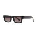 SUN12V6_main "A pair of stylish sunglasses with a bold, rectangular frame. The frame is predominantly black, and the lenses have a gradient tint that transitions from a darker shade at the top to a lighter shade at the bottom, giving them a sleek appearan