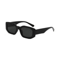 SUN18V3_main "A pair of sunglasses with a modern, rectangular design. The frames are black and have a thick, bold appearance. The lenses are dark, providing a high level of sun protection. The temples of the sunglasses are also black and appear to be stur