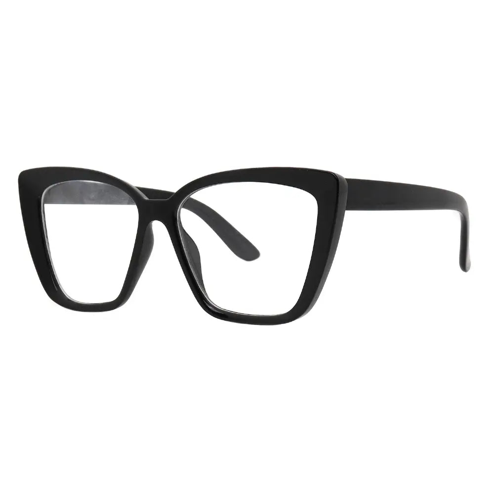 SUN19V5_main "Front view of black rectangular glasses with clear lenses on a white background."