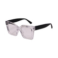 SUN22V3_main "A pair of eyeglasses with clear, rectangular frames. The lenses are also clear, and the temples (arms) of the glasses are black. The design is modern and minimalist, with a focus on transparency and simplicity. The glasses have a bold, struc