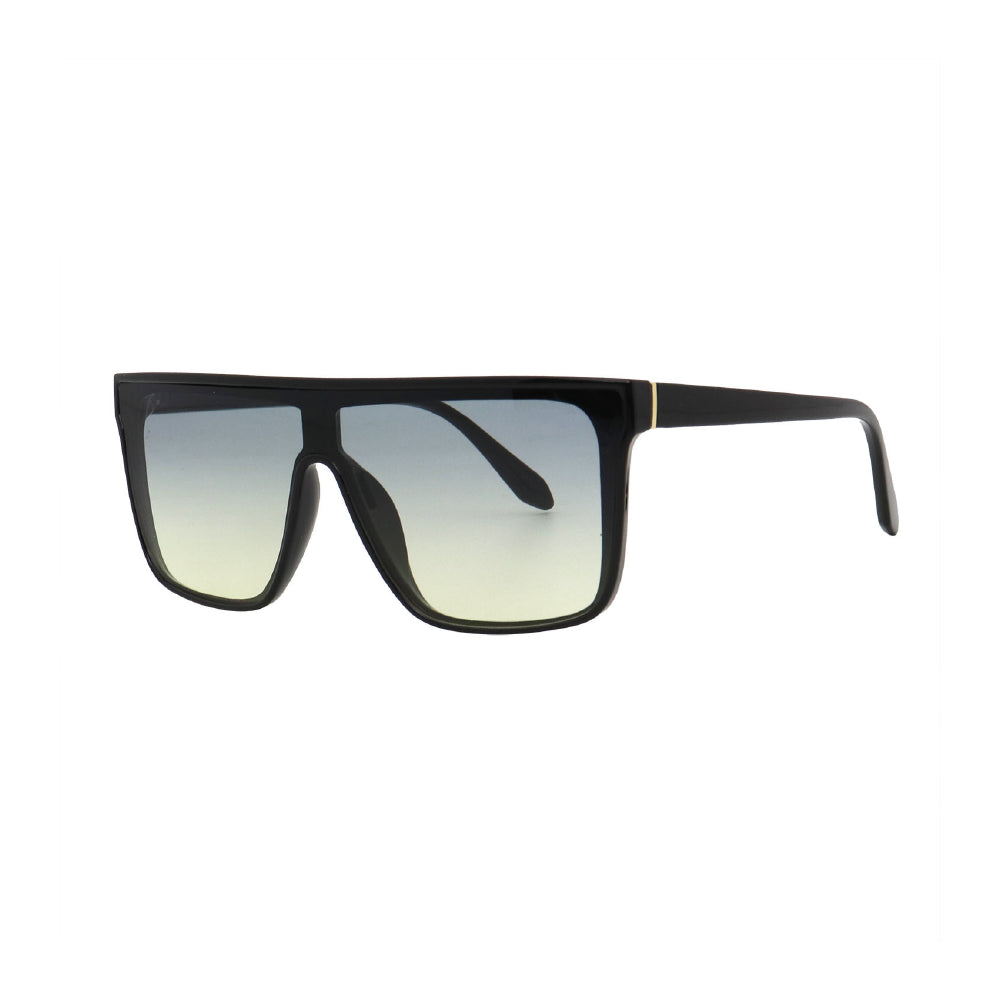 SUN24V6_main "A pair of oversized sunglasses with a sleek, modern design. The frames are black, and the lenses have a gradient effect, transitioning from a darker shade at the top to a lighter shade at the bottom. The overall look is stylish and bold, sui