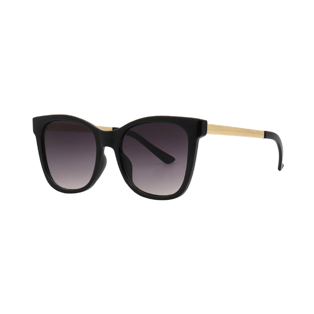 SUN59V5_main "A pair of stylish sunglasses with a bold, oversized frame. The frame is black, and the lenses have a gradient tint that transitions from a darker shade at the top to a lighter shade at the bottom, creating a chic and fashionable look. The de