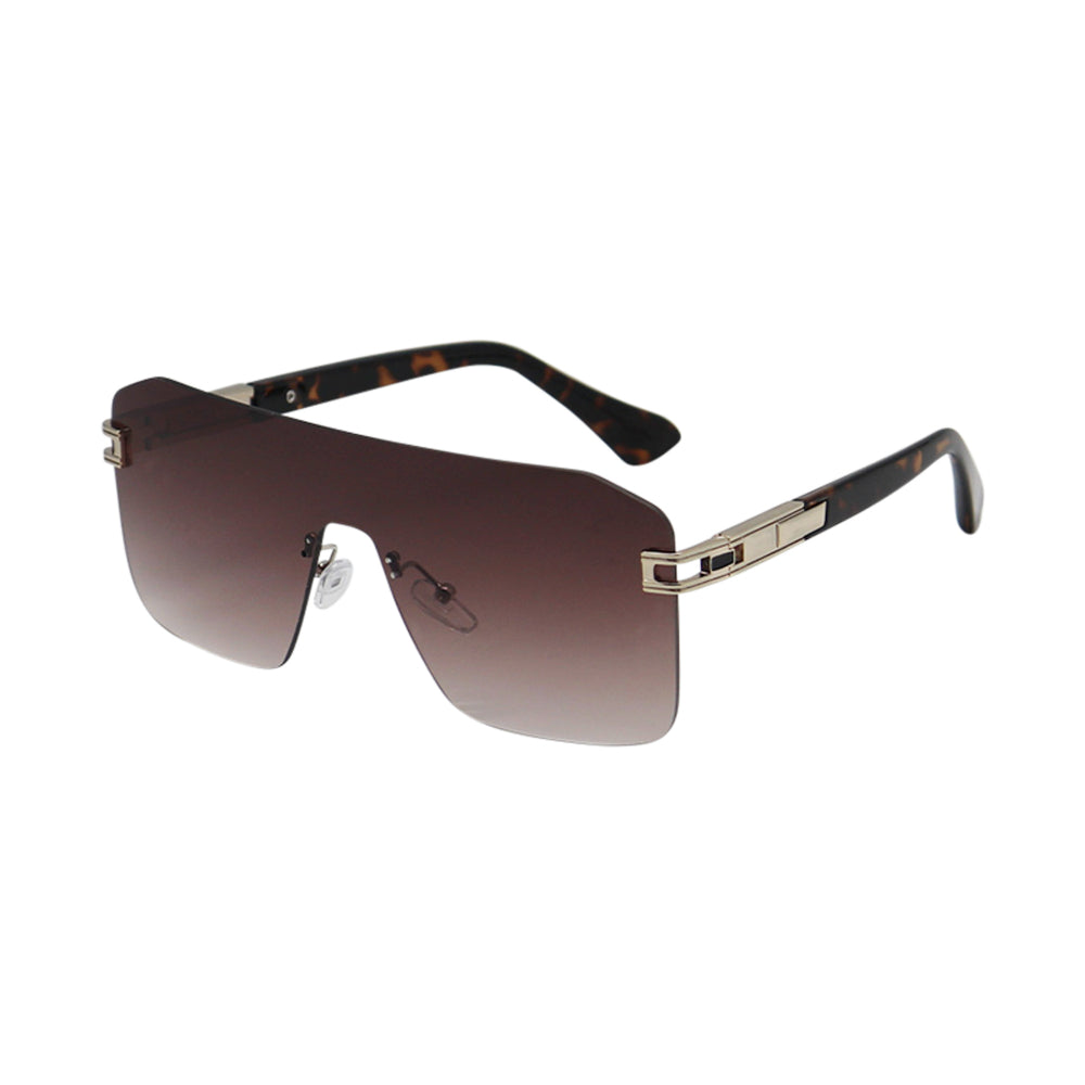 SUN60V4_main "A pair of stylish sunglasses with a modern design. The sunglasses have a single, continuous lens that spans across both eyes, creating a sleek and seamless look. The lens is tinted in a gradient from dark purple at the top to a lighter shade