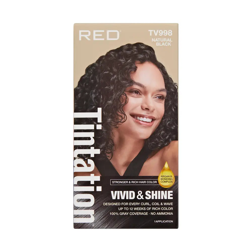 RED by KISS Tintation Vivid & Shine Permanent Hair Dye – Ammonia-Free, Curl-Safe, Long-Lasting Color - Natural Black official pack