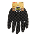 TWS08_main "A single black glove with a textured surface. The glove appears to be made of a knitted or woven material, providing a snug fit. The wrist area of the glove has a blue trim, adding a touch of color to the otherwise all-black glove. The fingers