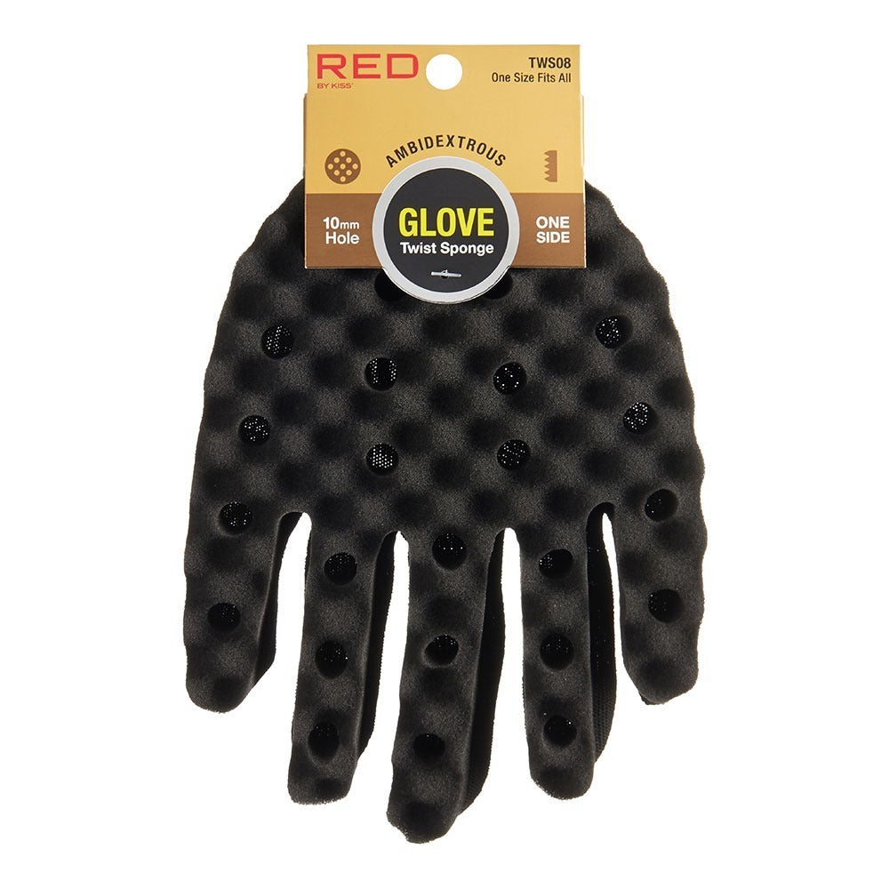 TWS08_main "A single black glove with a textured surface. The glove appears to be made of a knitted or woven material, providing a snug fit. The wrist area of the glove has a blue trim, adding a touch of color to the otherwise all-black glove. The fingers