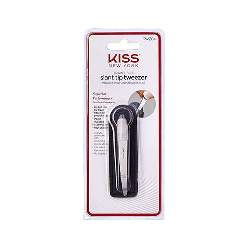 Kiss New York Travel Size Slant Tip Tweezer with Pouch - KSNY TravelSize SlantTip tweezer w/pouch official pack