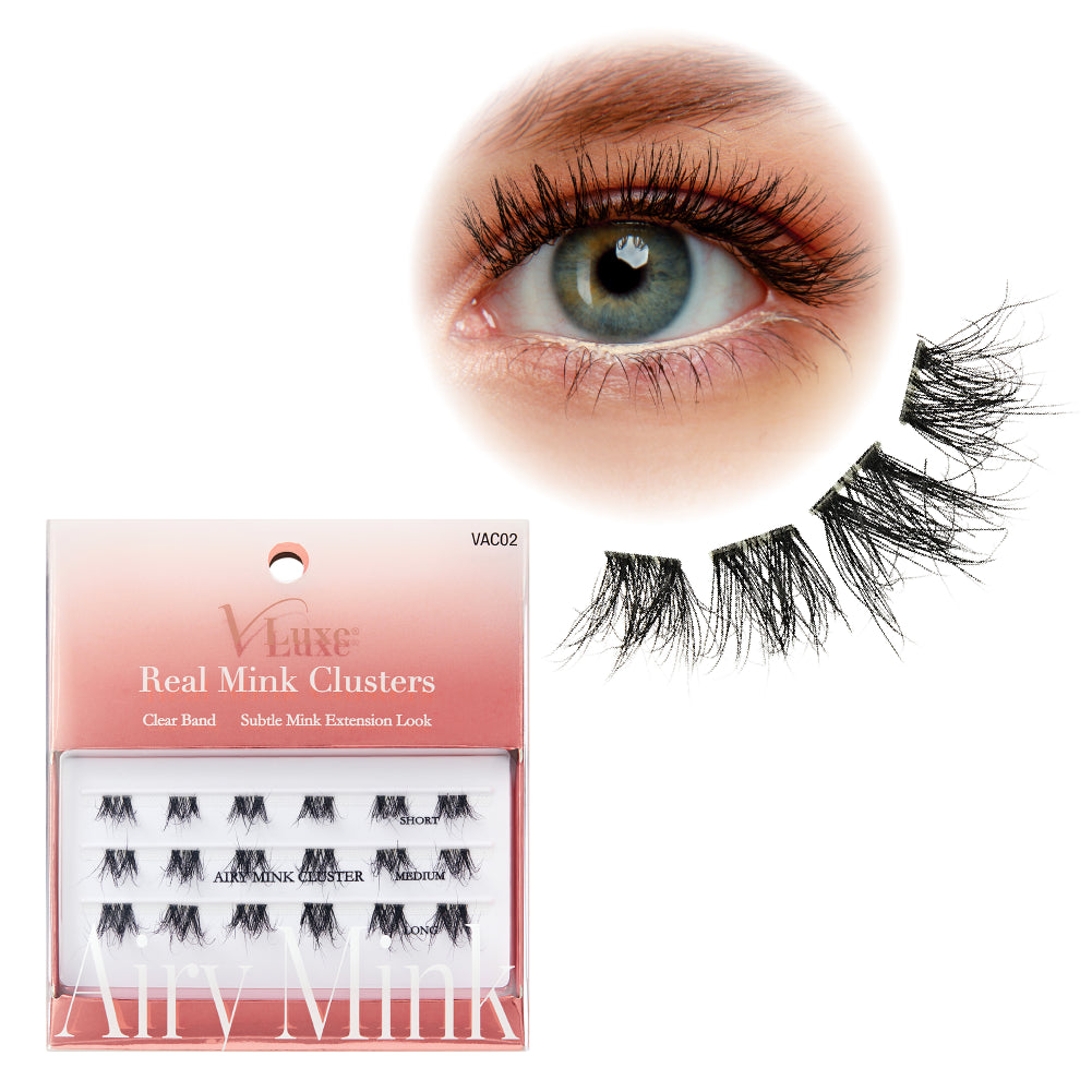 VLuxe By i•ENVY Airy Mink Strip Lash Cluster – 100% Real Mink Eyelash Extensions with Clear Band - #03 official pack