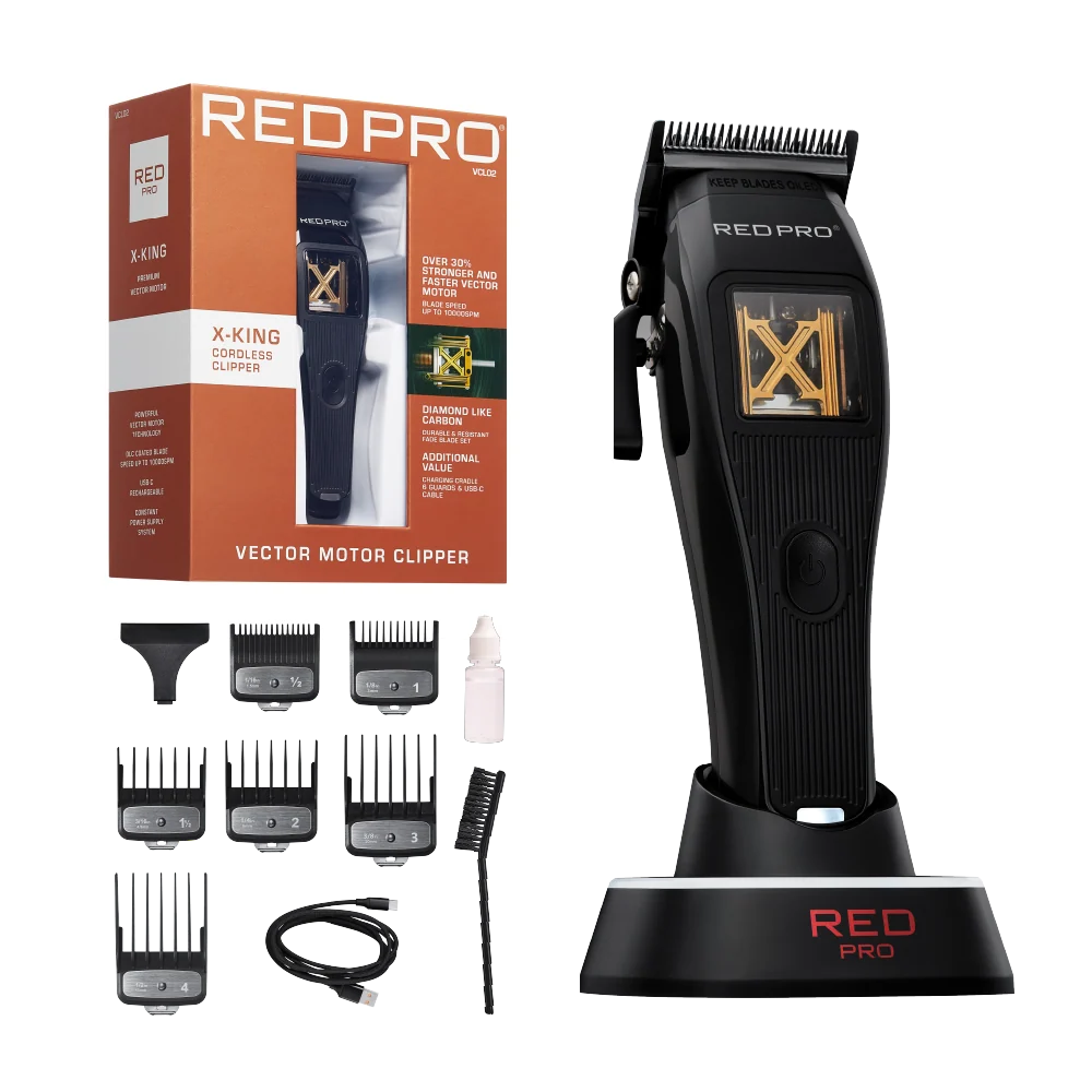 Red PRO X-King Vector Motor Cordless Clipper - Black official pack
