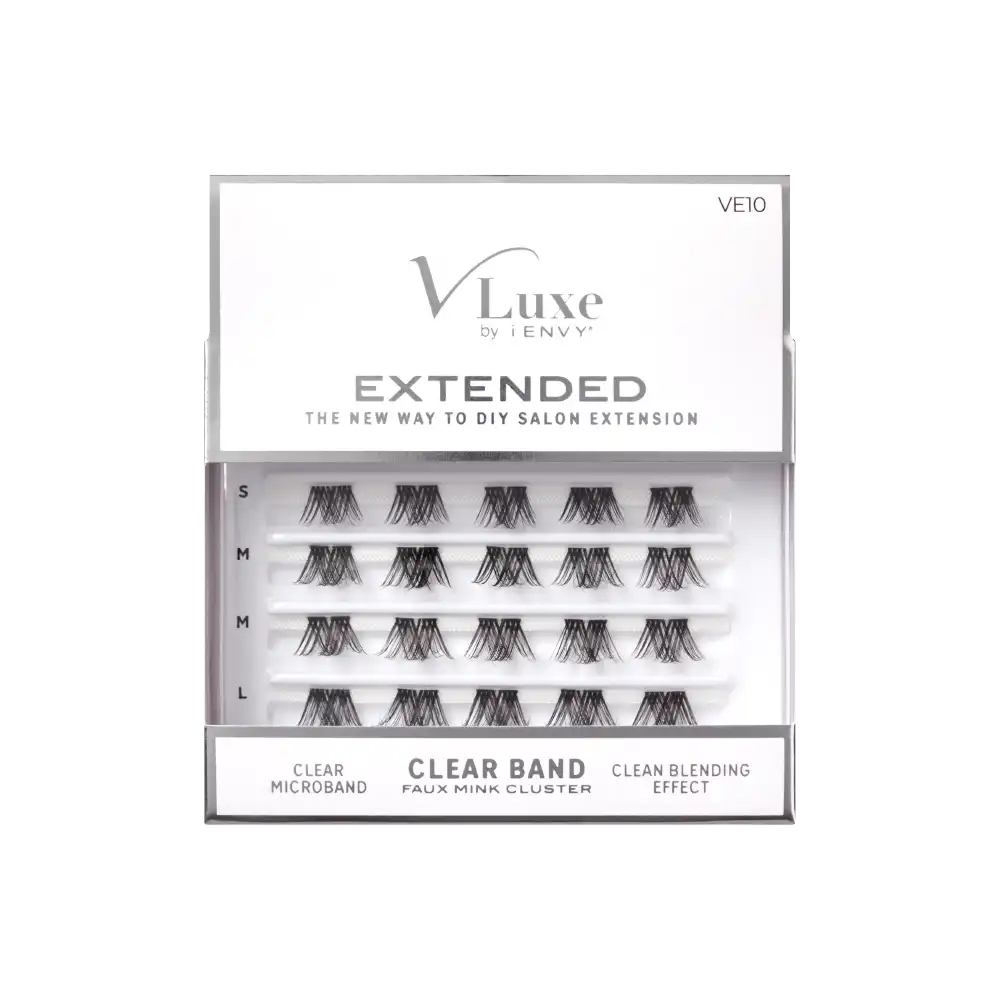 I-Envy VLuxe Extended Clear Band Faux Mink Cluster, Ultra Comfort False Eyelashe — official pack photo VE10 (VE10_main.png) from rk