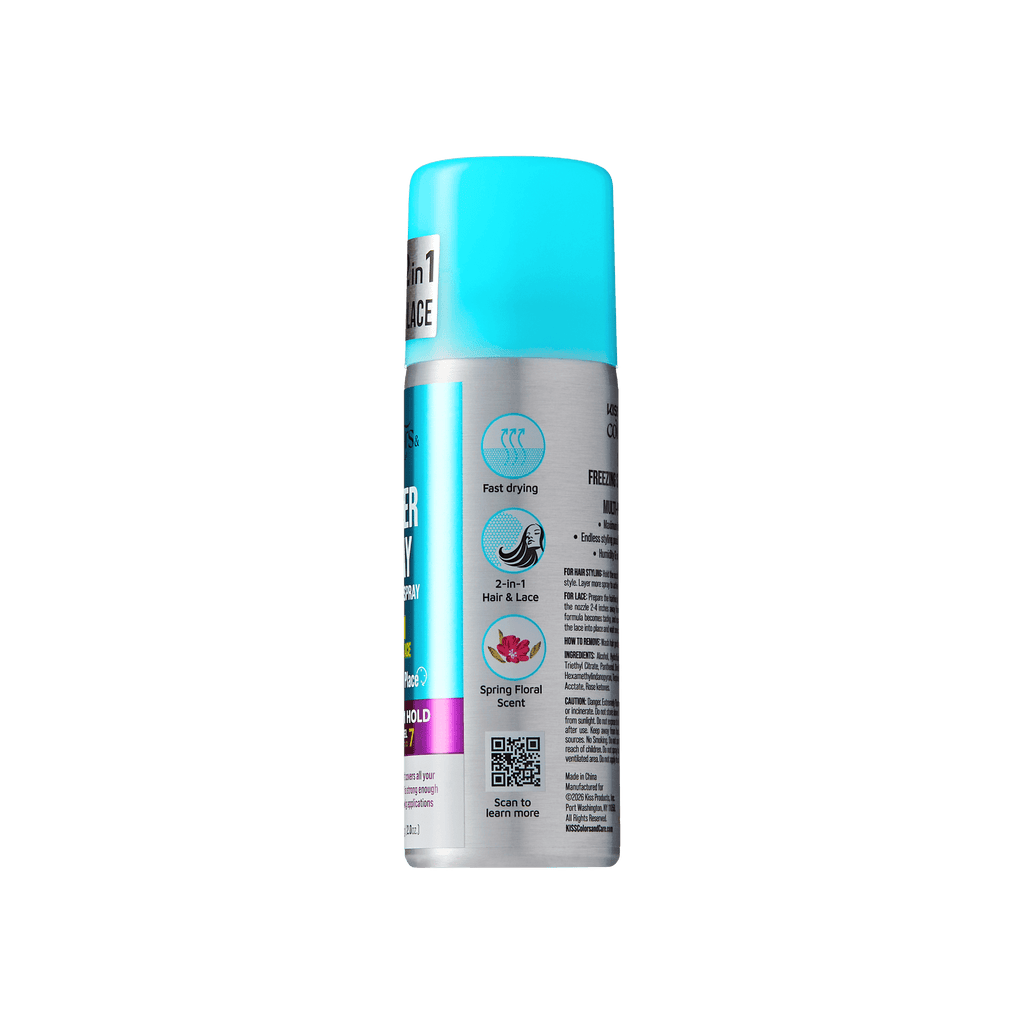 Kiss Colors & Care Super Stay Freezing Spray | Maximum Hold, For Natural Hair & Wigs, 24 Hr Hold, Travel Size, 2 oz, Hair Care official pack