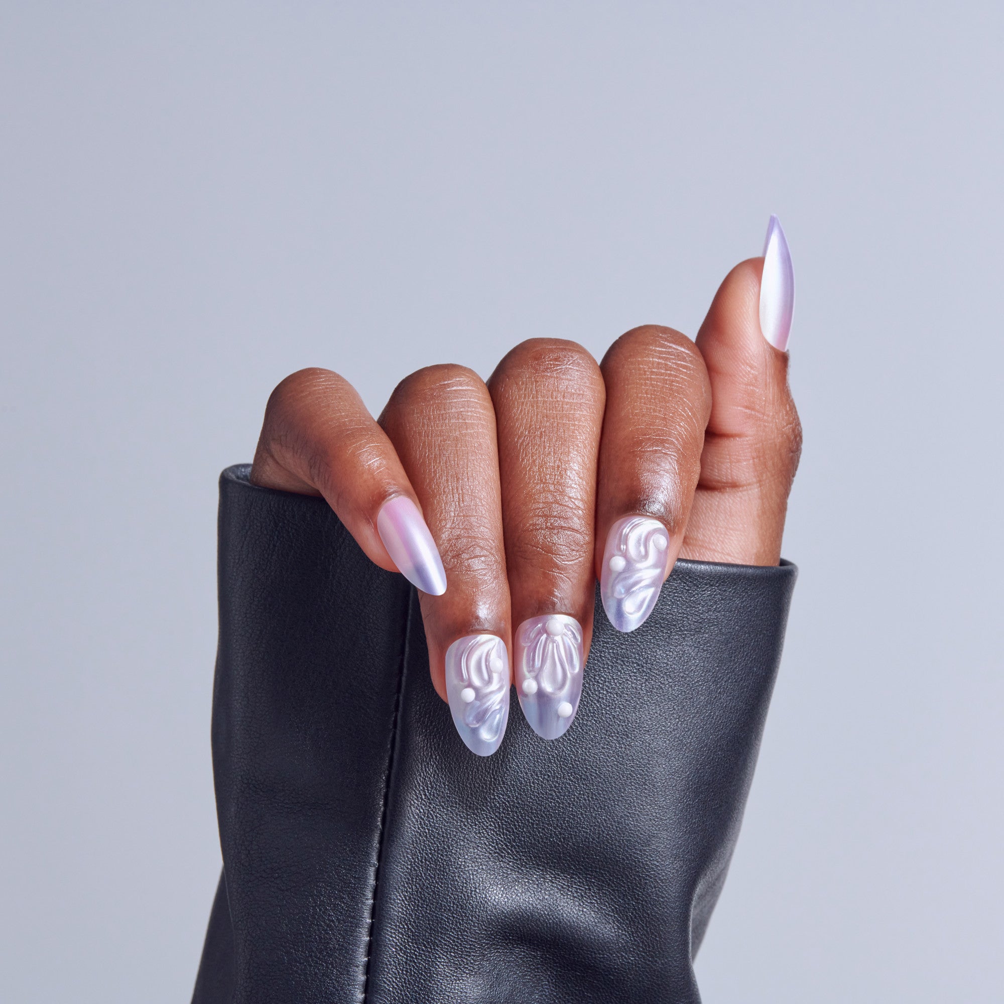 Kiss Icon Press On Fake Glue Nails - Remarkable | 3D & Jewel Design, Metallic Purple, Medium, Almond official pack