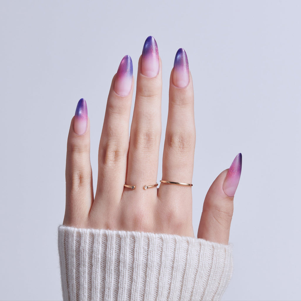Kiss Core Magnetic Press On Fake Glue Nails - Twinkling Stars | French Magnetic, Purple, Long, Almond official pack